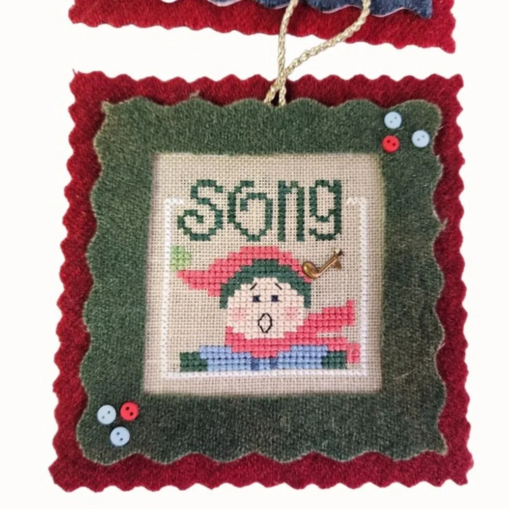 Christmas Cross Stitch Set of 7 Ornaments COMPLETED Lizzie Kate Blessings Charms